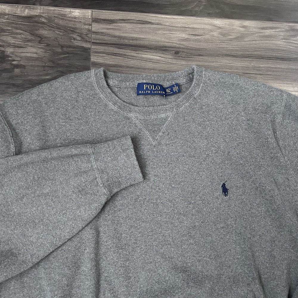 Polo Ralph Lauren Mens XLT Gray Crewneck Sweater Pullover Blue Pony